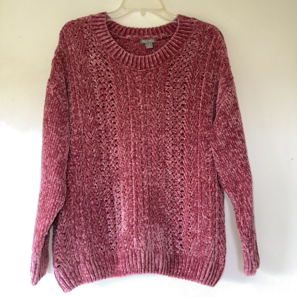 Cable Knit Sweater XL Falls Creek Super Soft Long Sleeve Crew Neck Pullover Pink